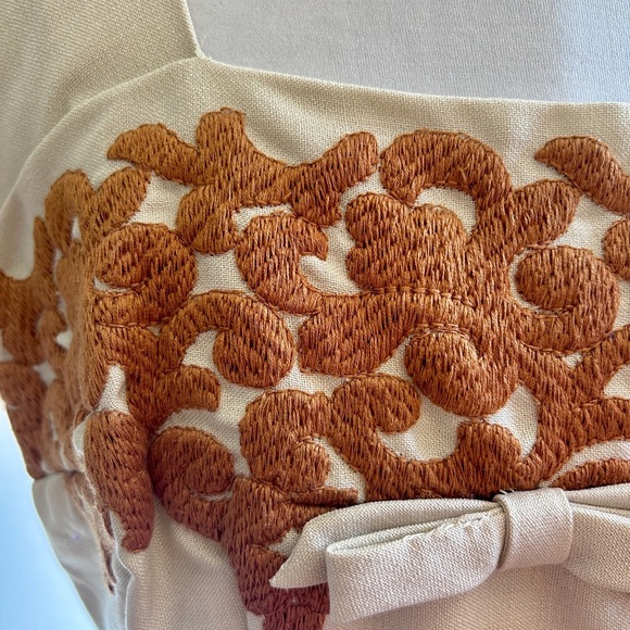1960s Cream & Rust Embroidered Dress Matching Jacket Set – Mod Two-Piece - Picture 5 of 11